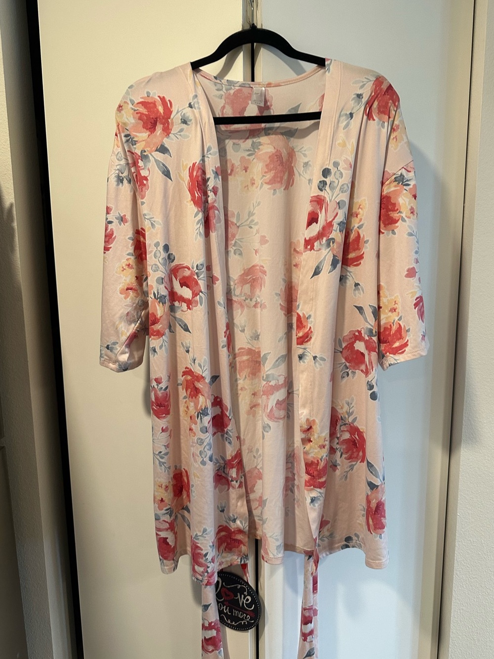 Floral Open-Front Kimono Cardigan Robe Pink